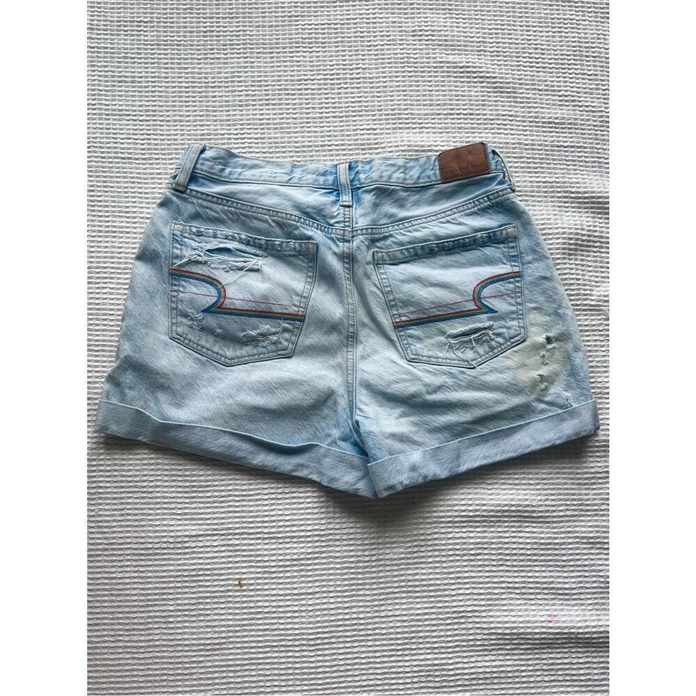 American Eagle Rainbow Pocket Distressed Light Wash Cuffed Festival Y2K Shorts 4